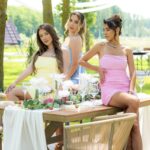 Rochie mini Mella roz/galben/baby blue cambrata