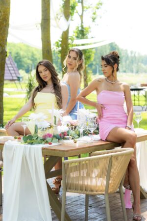 Rochie mini Mella roz/galben/baby blue cambrata