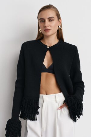 Blazer scurt tricotat cu franjuri