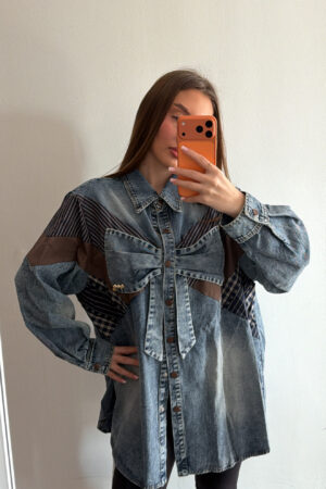 Camasa din denim cu fundița