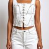 Compleu denim alb cu corset și pantaloni