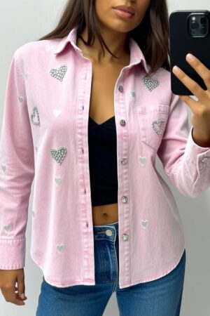 Camasa oversized din denim Pink