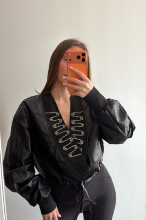 Jacheta din piele ecologică cu pietre