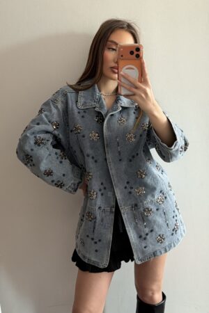 Jacheta din denim cu aplicații